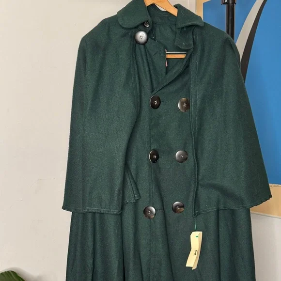 Vintage Victorian Forest-Green Wool Cloak - Picture 7 of 15